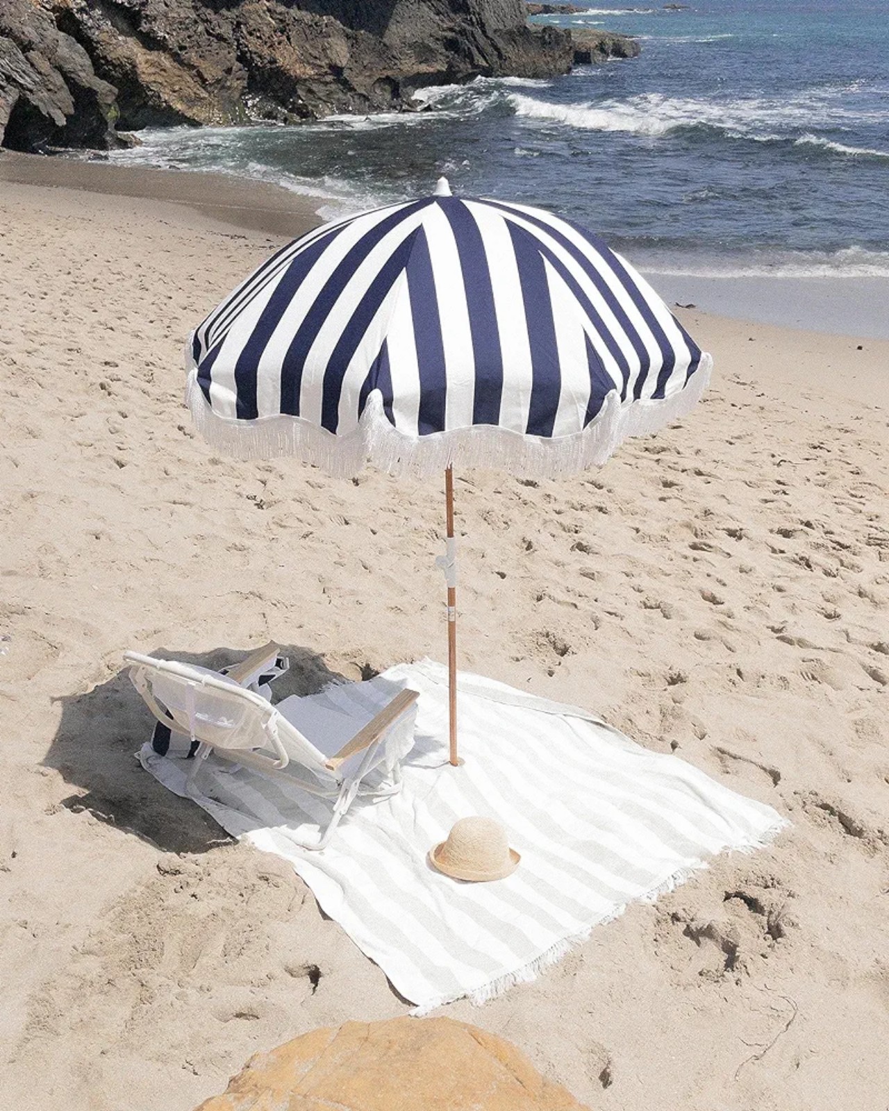 Holiday Beach Umbrella - Navy Crew Stripe