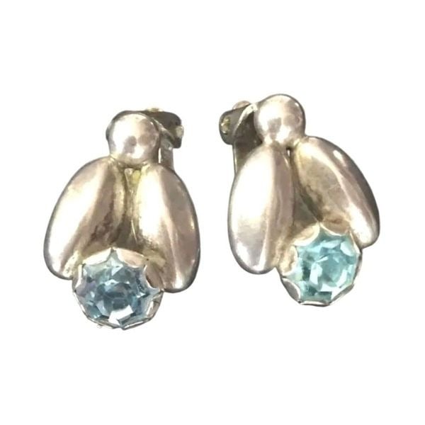 Max Standager Earrings Round Cut Aquamarine Sterling Silver 925 Clip On Denmark