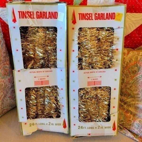 Vintage Tinsel Gold Garland 2 Packages of New Old Stock Holiday Christmas Decor