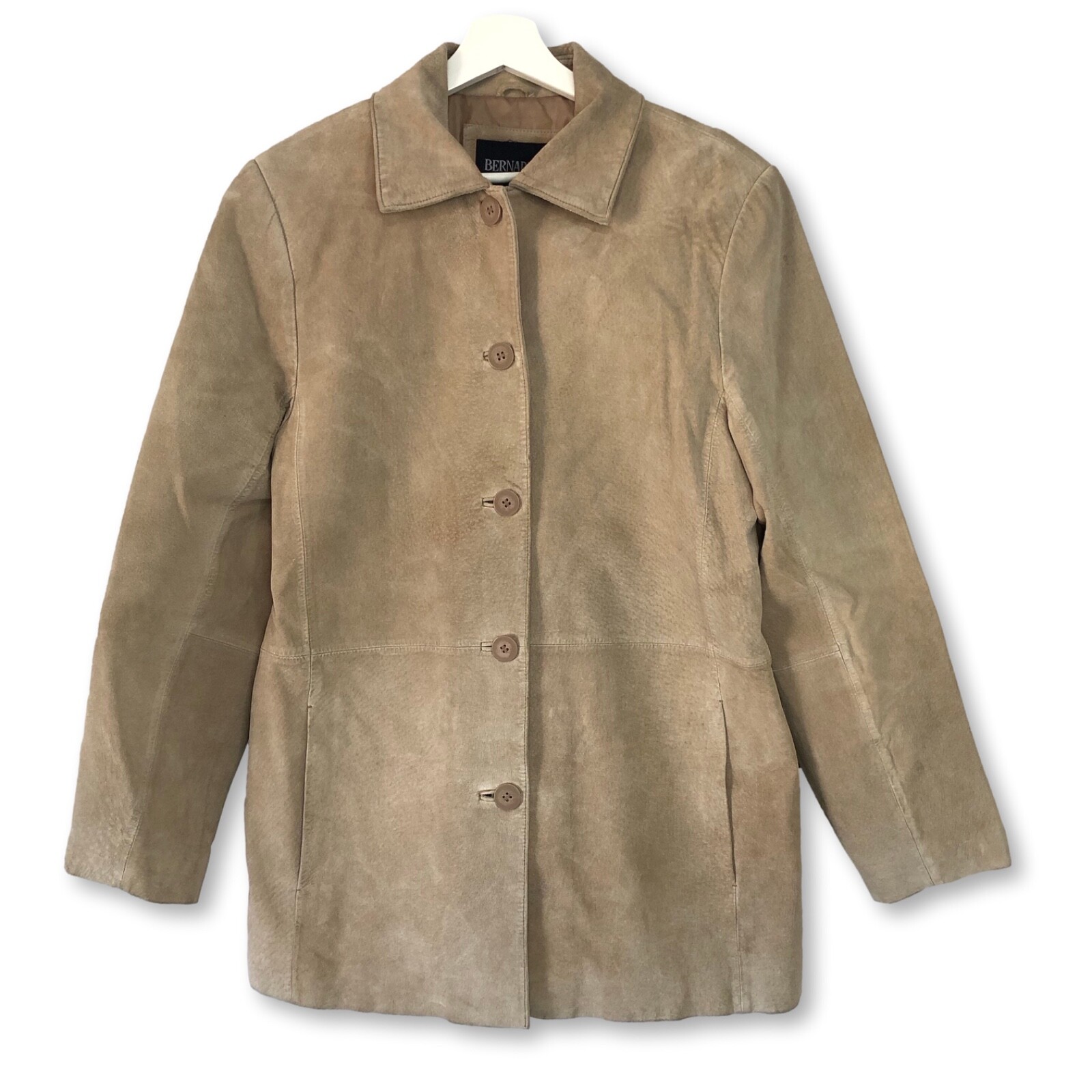 Bernardo Genuine Leather Suede Tan Large Jacket Blazer Button Front Pockets
