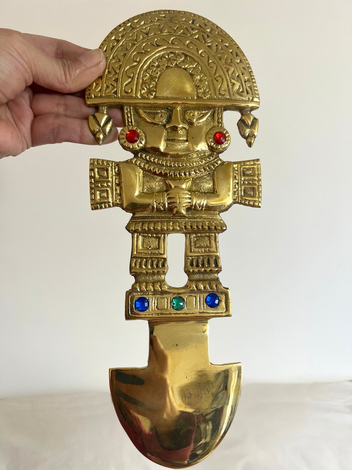 Gold “Tumi” Inca Axle Ceremonial Knife Amulet 10.5” Tall