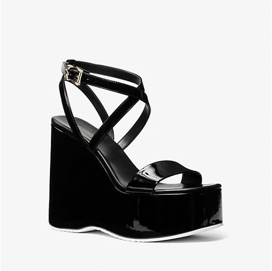 Michael Kors Paola Faux Black Patent Leather Platform Wedge