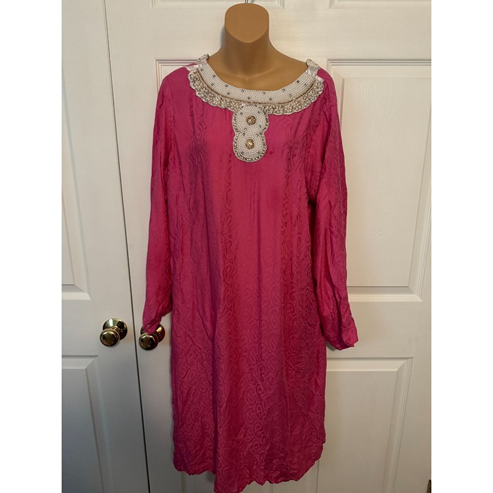 Handmade Indian Kurta Tunic Dress Top Beaded Pearls L/XL