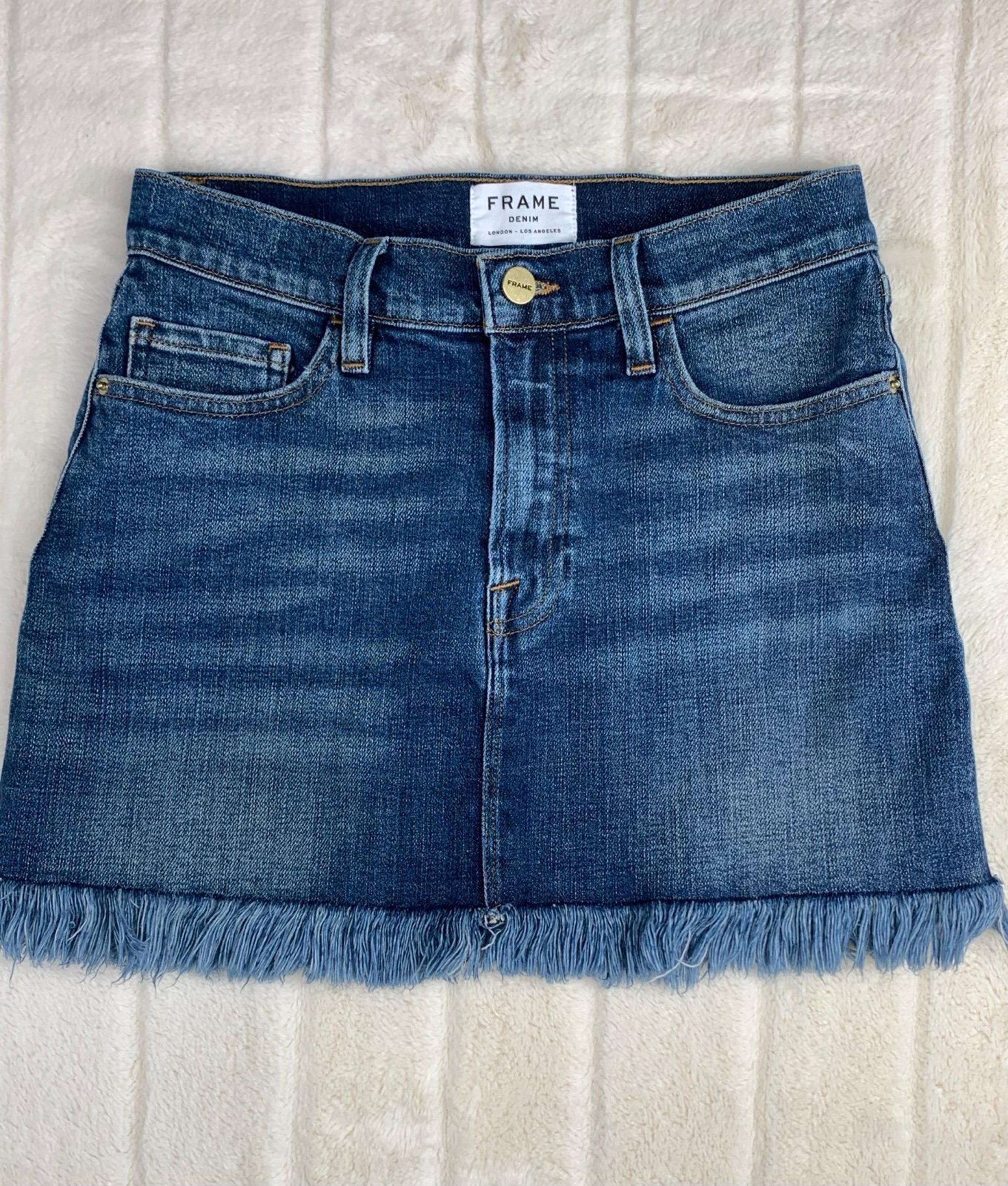 Frame Denim Mini Skirt Womens Size 25 Alden Frayed Medium Wash