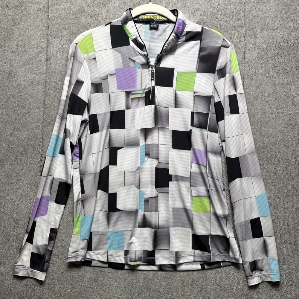 Jamie Sadock Womens Sunsense Neon Boxes Sleeve Golf Shirt Small Quarter Zip