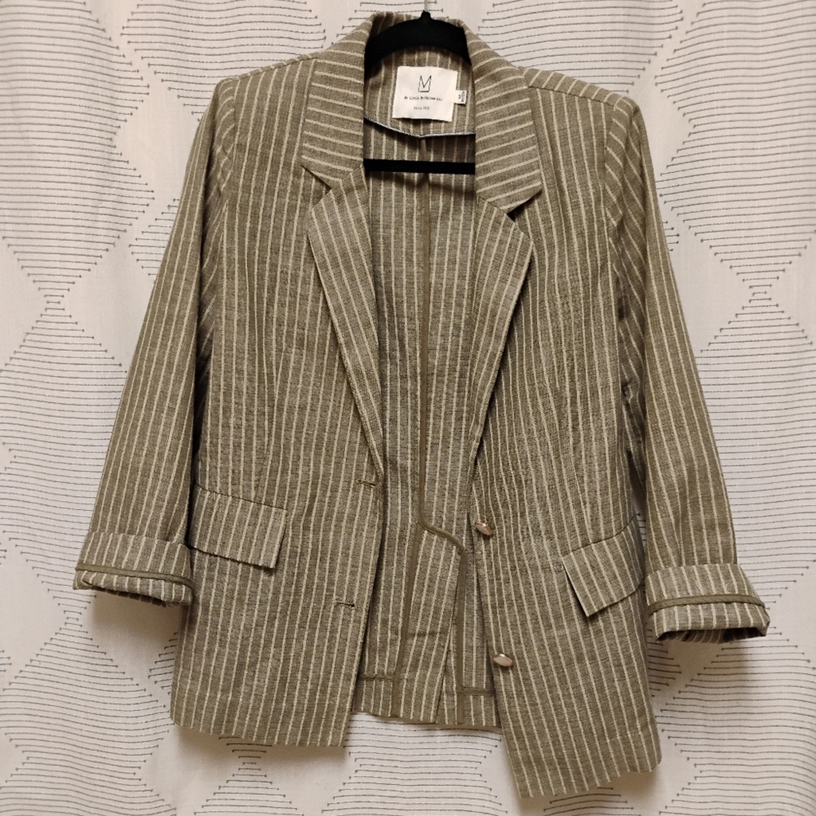 My Little Mushroom Biu Striped Green Tan Blazer Women's Size Medium