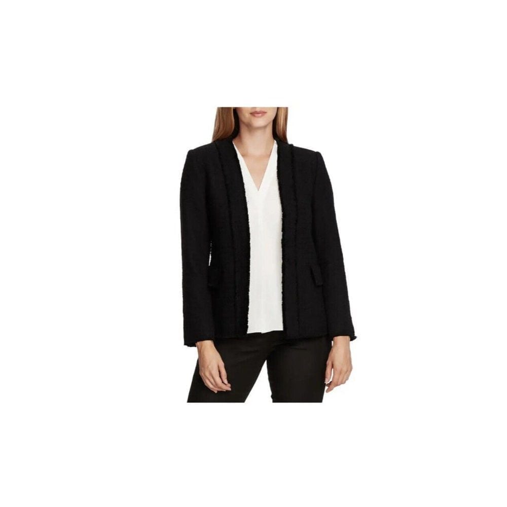 Vince Camuto Woman's Collarless Multimedia Rich Black Fringe Tweed Jacket SZ S