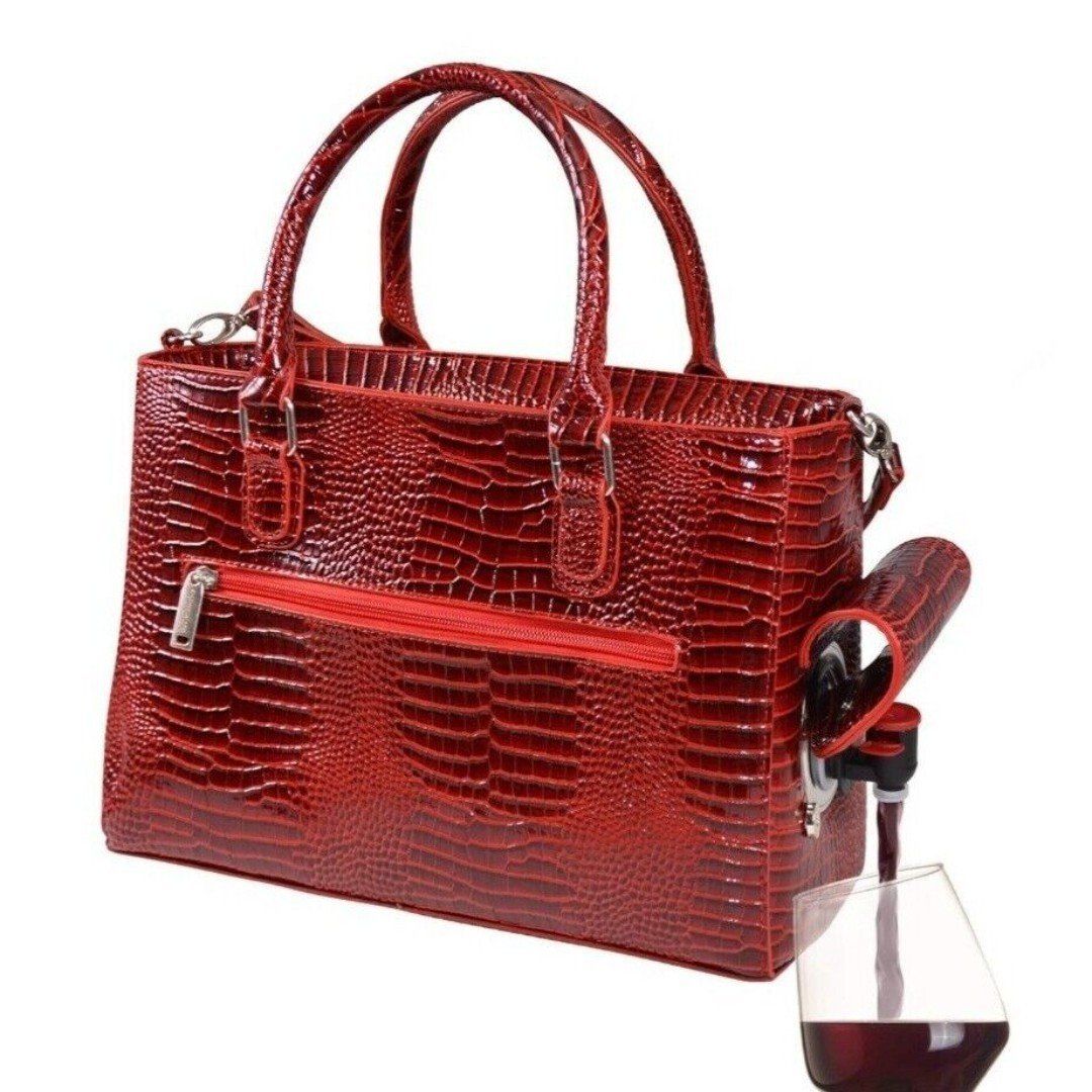 PRIMWARE Insulated PU Leather Red Drink Purse Portable Hot Cold Wine Bag Carrier