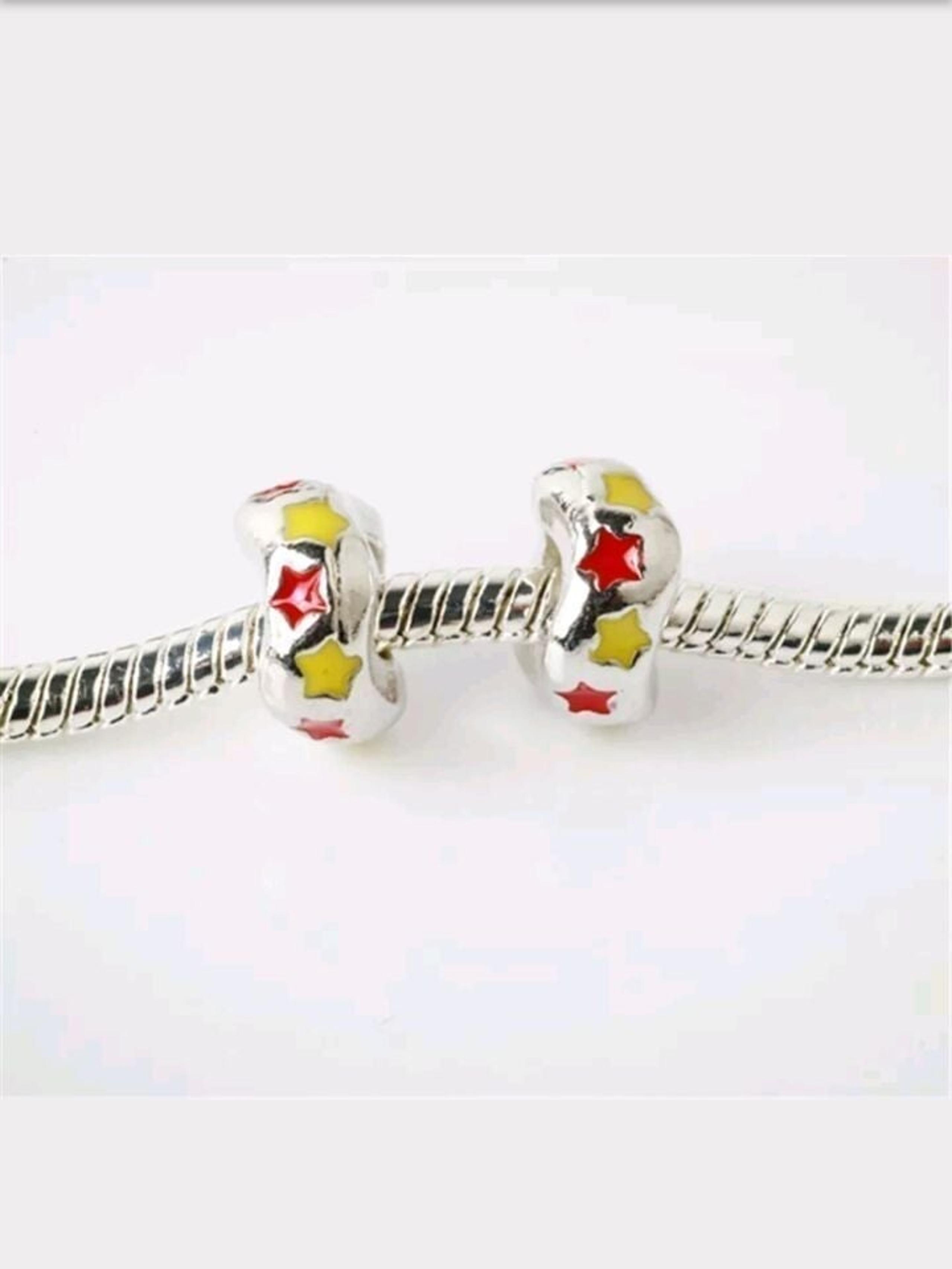2 PC 925 Silver Star Painted Spacer Bead
