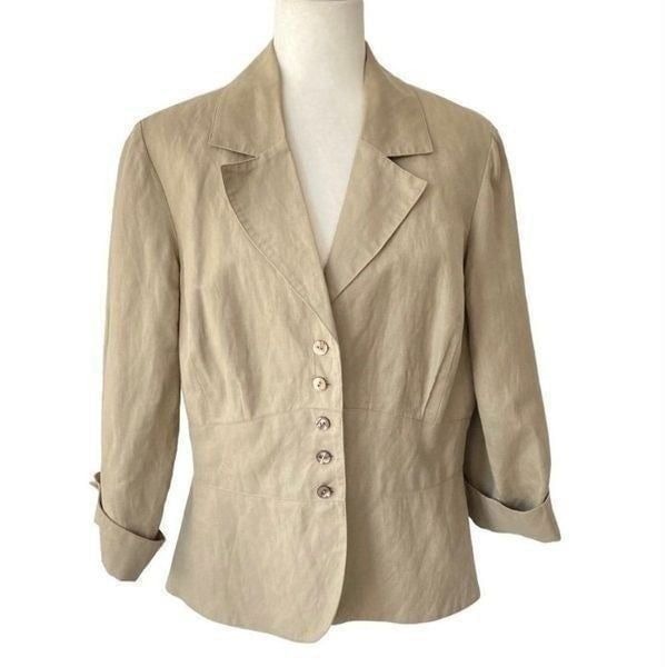 Sheri Martin Women’s Tan V Neck Blazer Jacket SZ 14