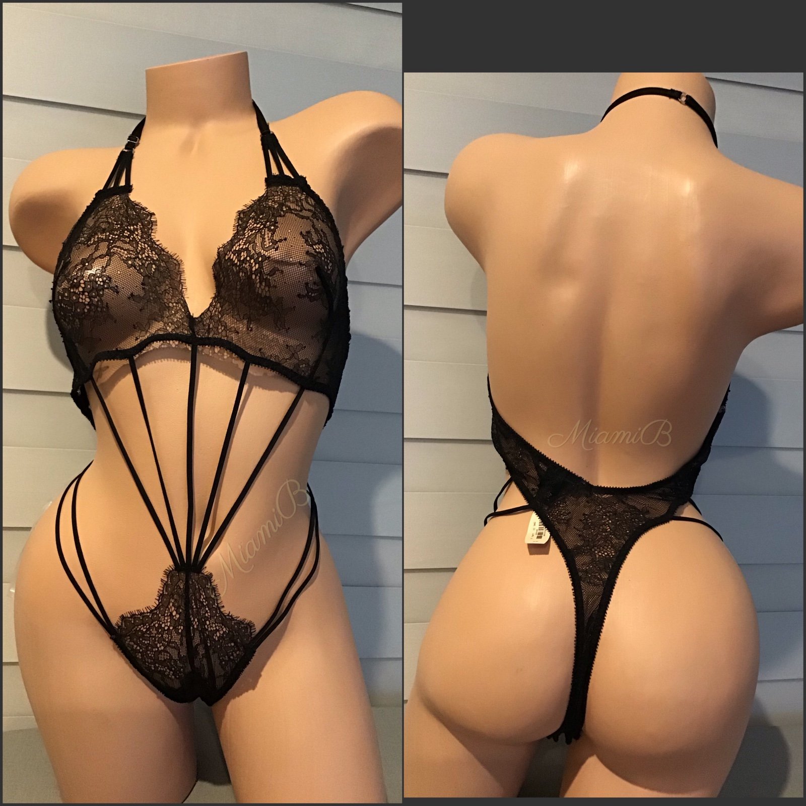 Victoria’s Secret black eyelash lace strappy teddy one piece lingerie