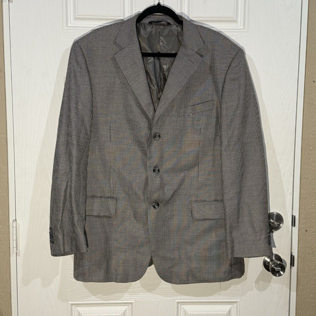 Pronto Moda Men Wool Cashmere Lana Lux Sports Coat Sz 44R Black Grey