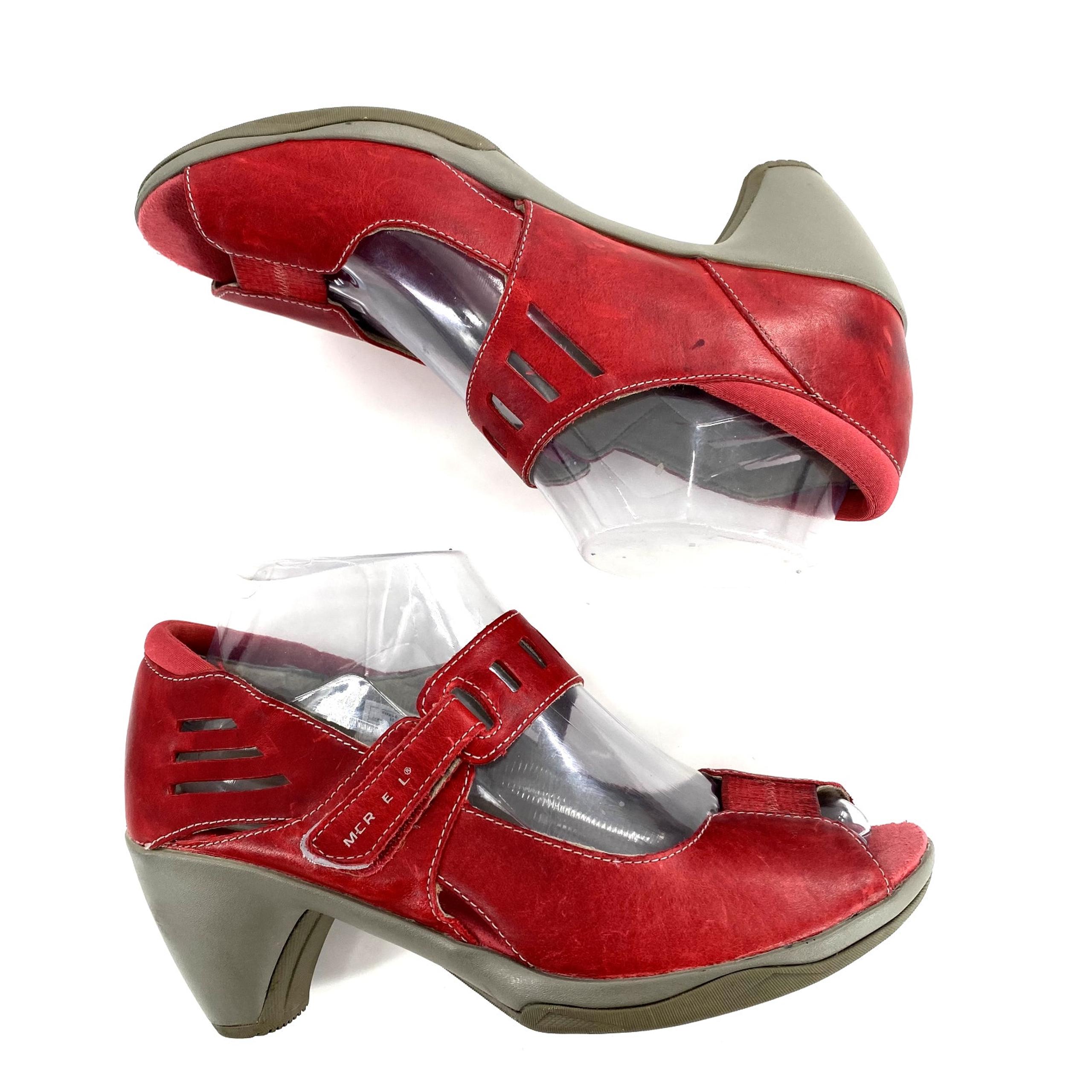 Merrell Cycling Evera MJ Sunset Peep Toe Pumps Heels Womens Sz 8 Red Leather