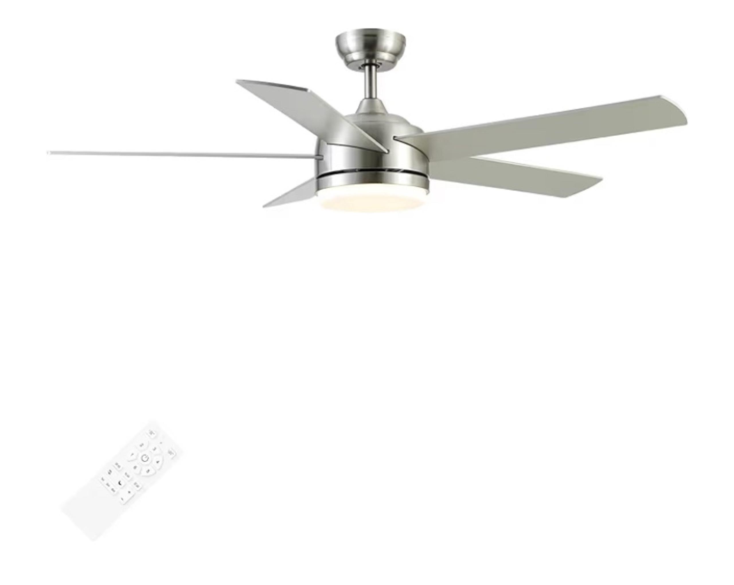 YUHAO 52” Noiseless, Dimmable Brushed Nickel Ceiling Fan with Light & Remote