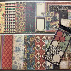 Graphic 45 *FRENCH COUNTRY* Set of 12 PAPERS +BONUS Cardstock Flowers 2012 NEW