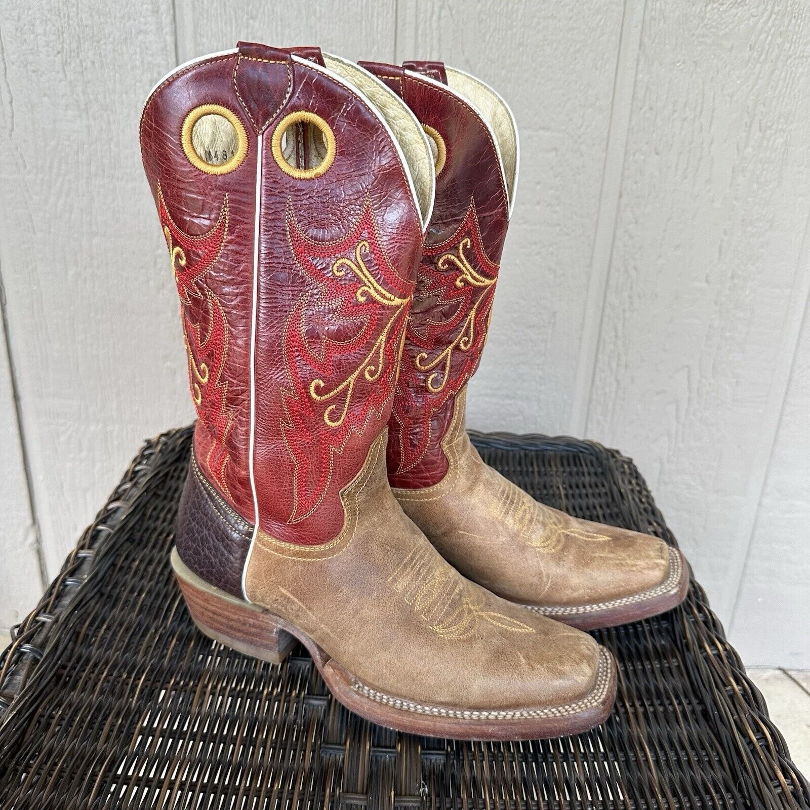 Arango Cowgirl Boots Mens Size USA 6 Mex 25 Red Embroidered Western Rodeo