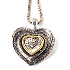 Vintage Sterling Silver & 10K Diamond Heart Pendant Necklace Lot 16