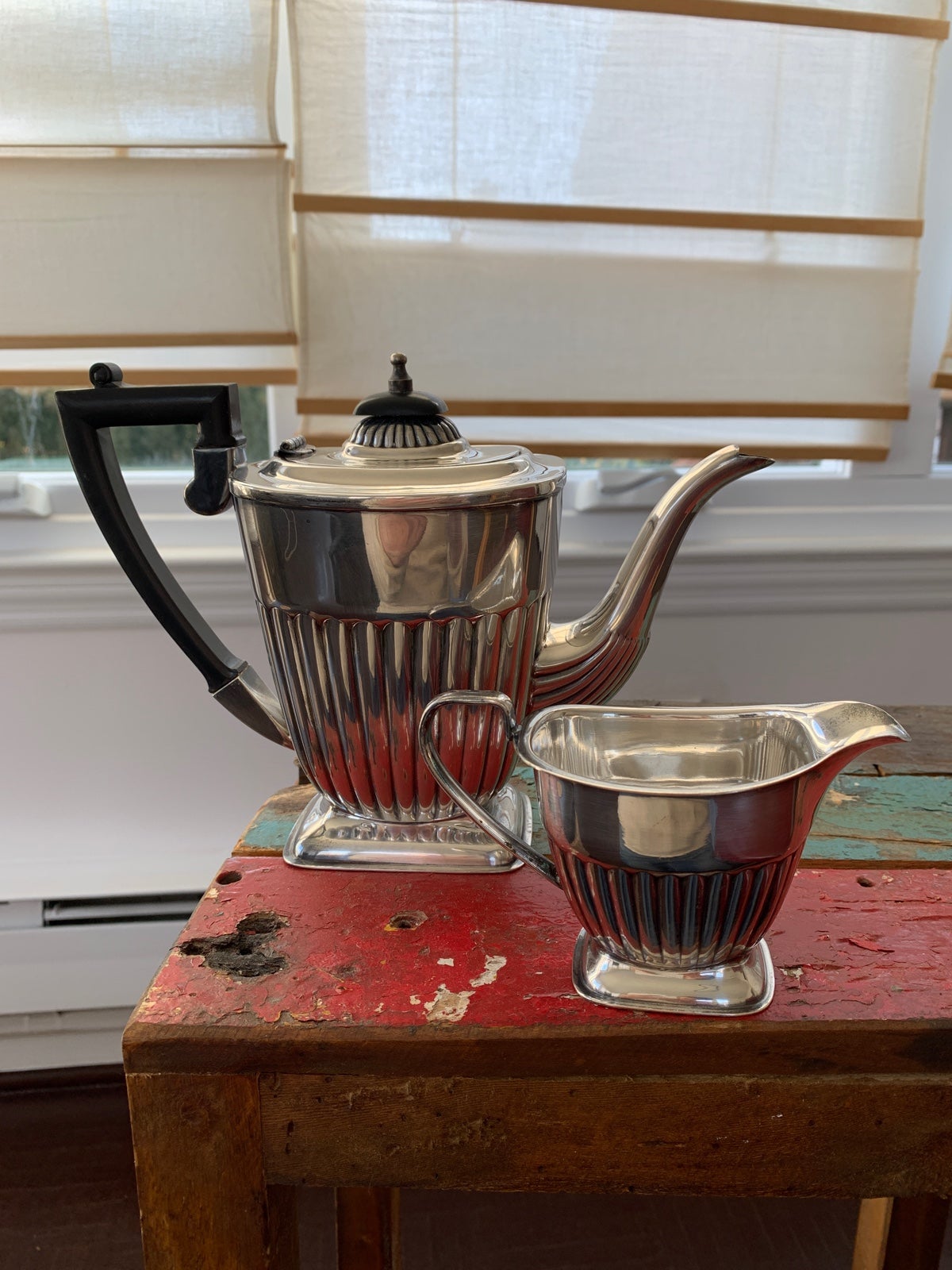 Silver. Sheffield antique coffee pot and creamer