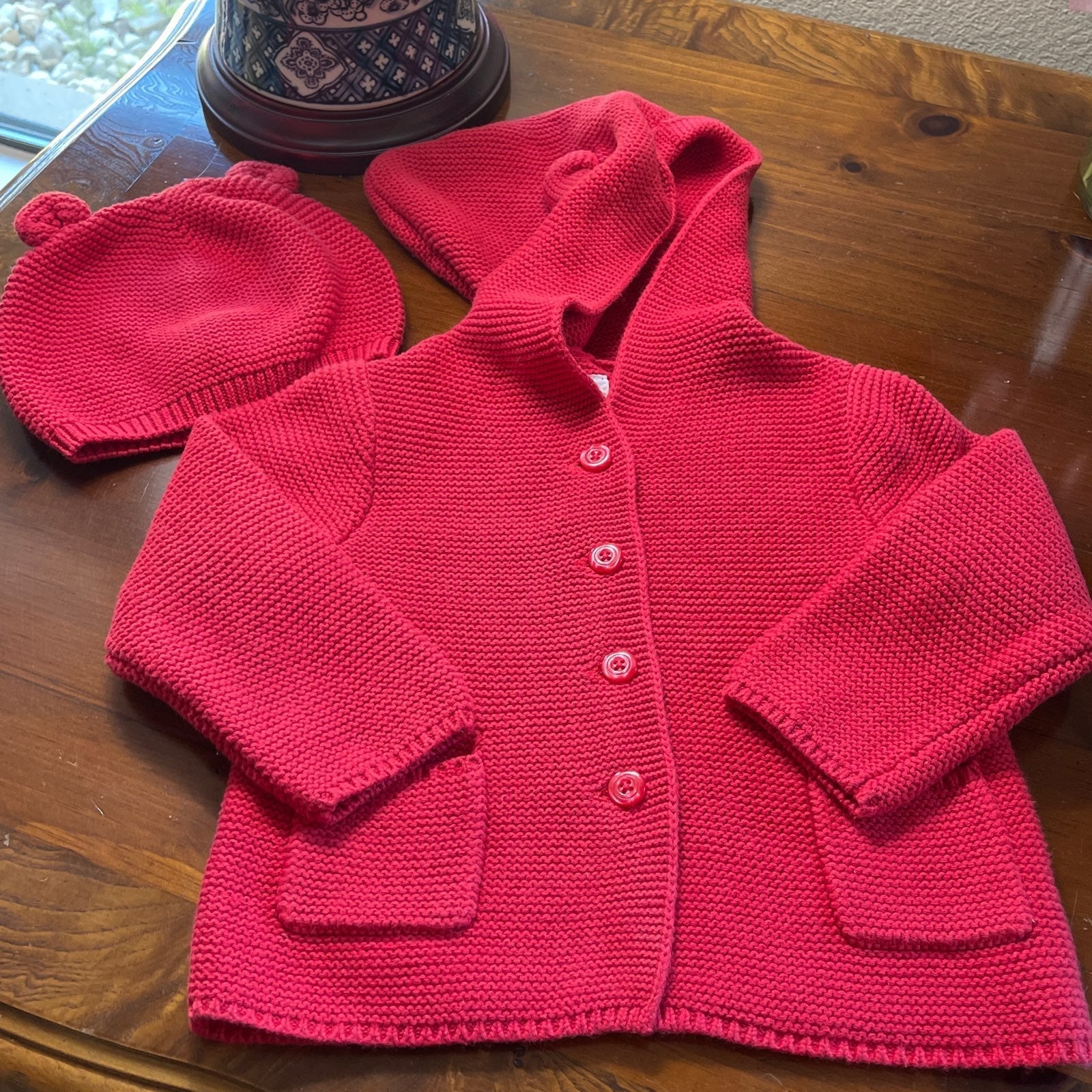 Baby Gap Red sweater & hat knit.