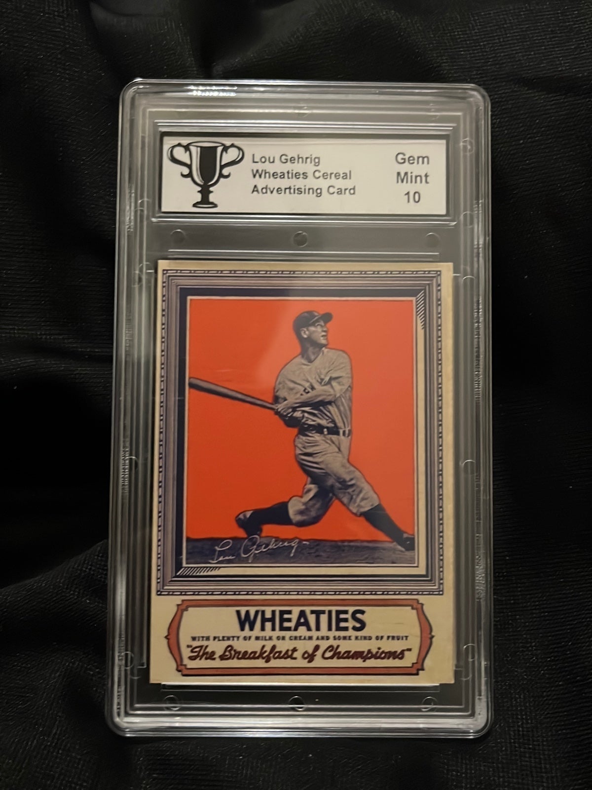 Graded 10 Lou Gehrig Wheaties Cereal Advertising Card. Authentic