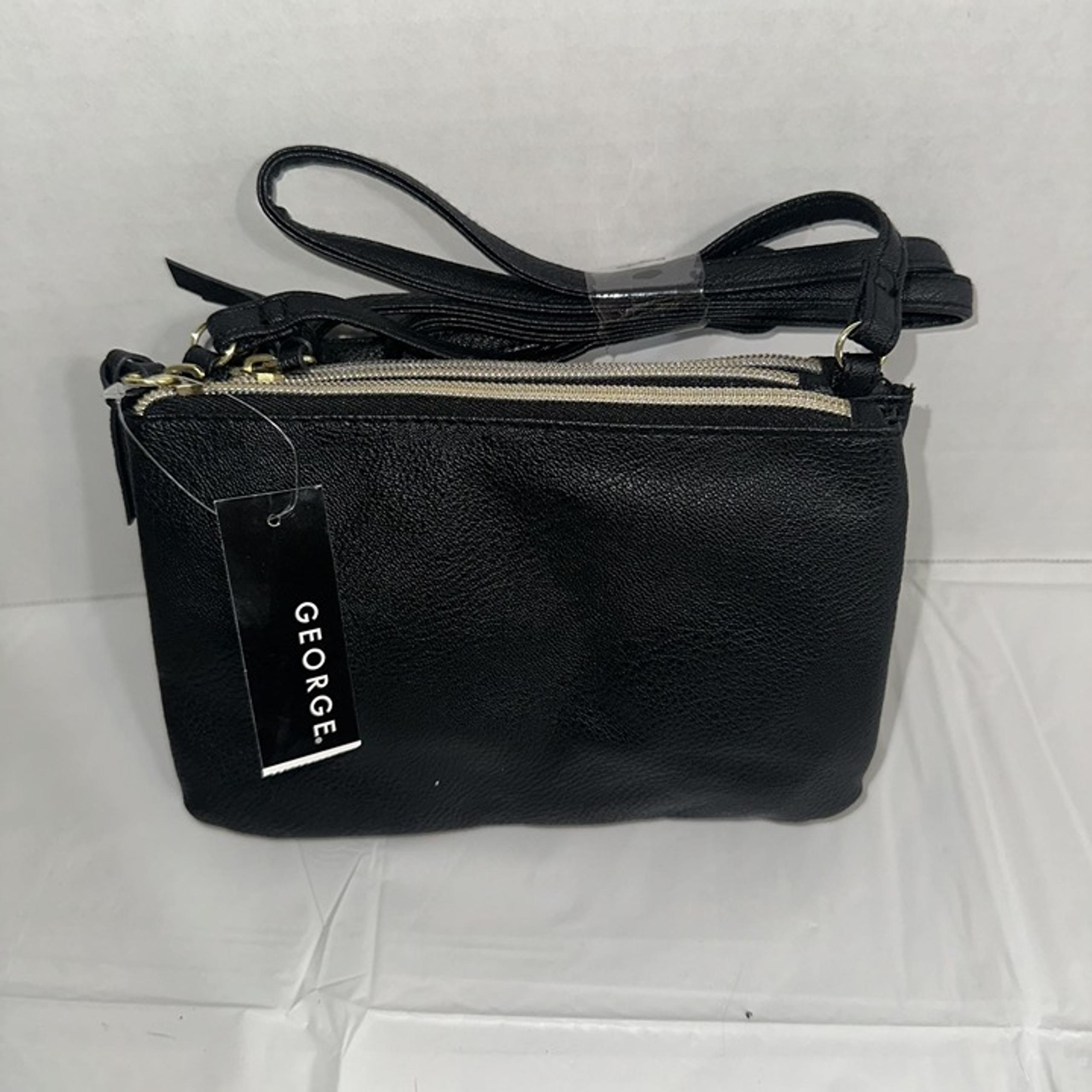George Black Pebbled Faux Leather Crossbody Bag With Gold-Tone Zippers