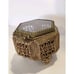 Vintage Gold Filigree Ormolu Vanity Jewelry Box Trinket Footed Red Velvet