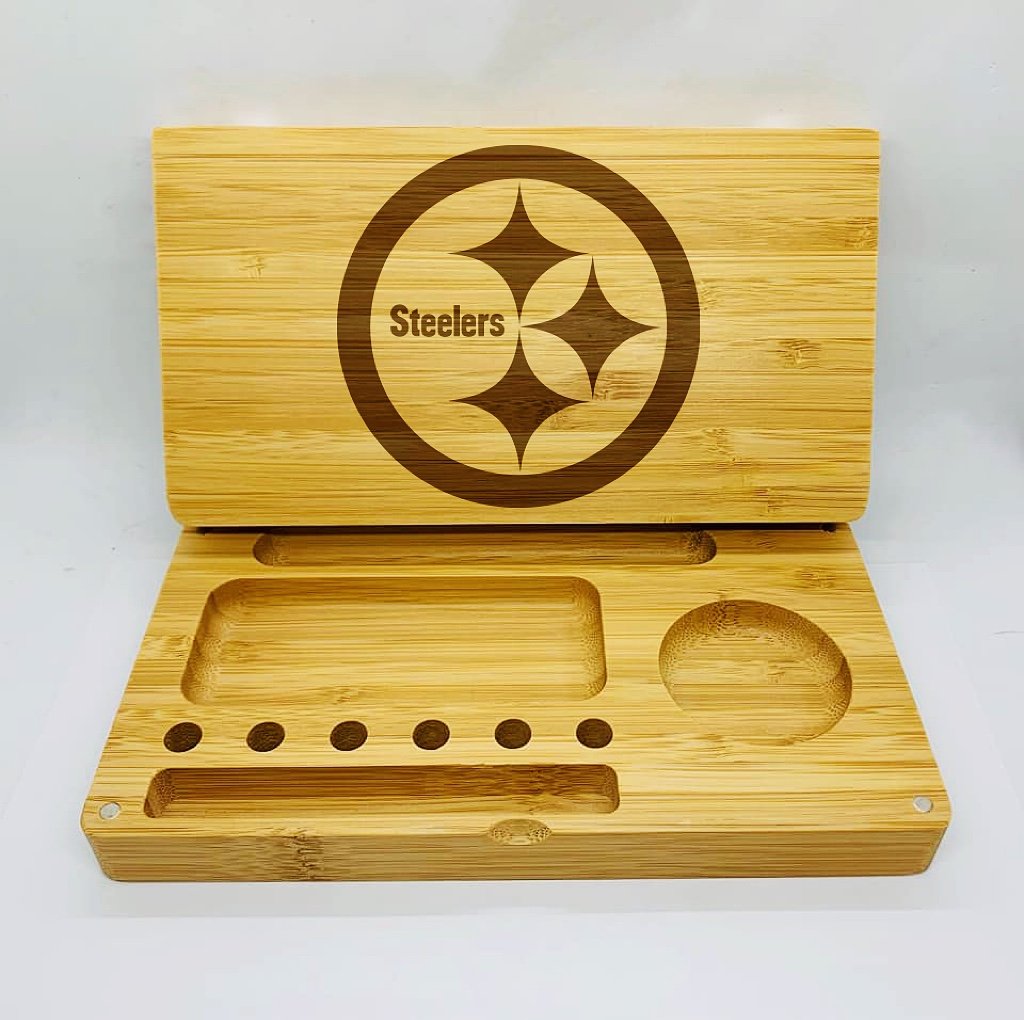 Pittsburgh steelers laser engraved magnet back flip style rolling tray
