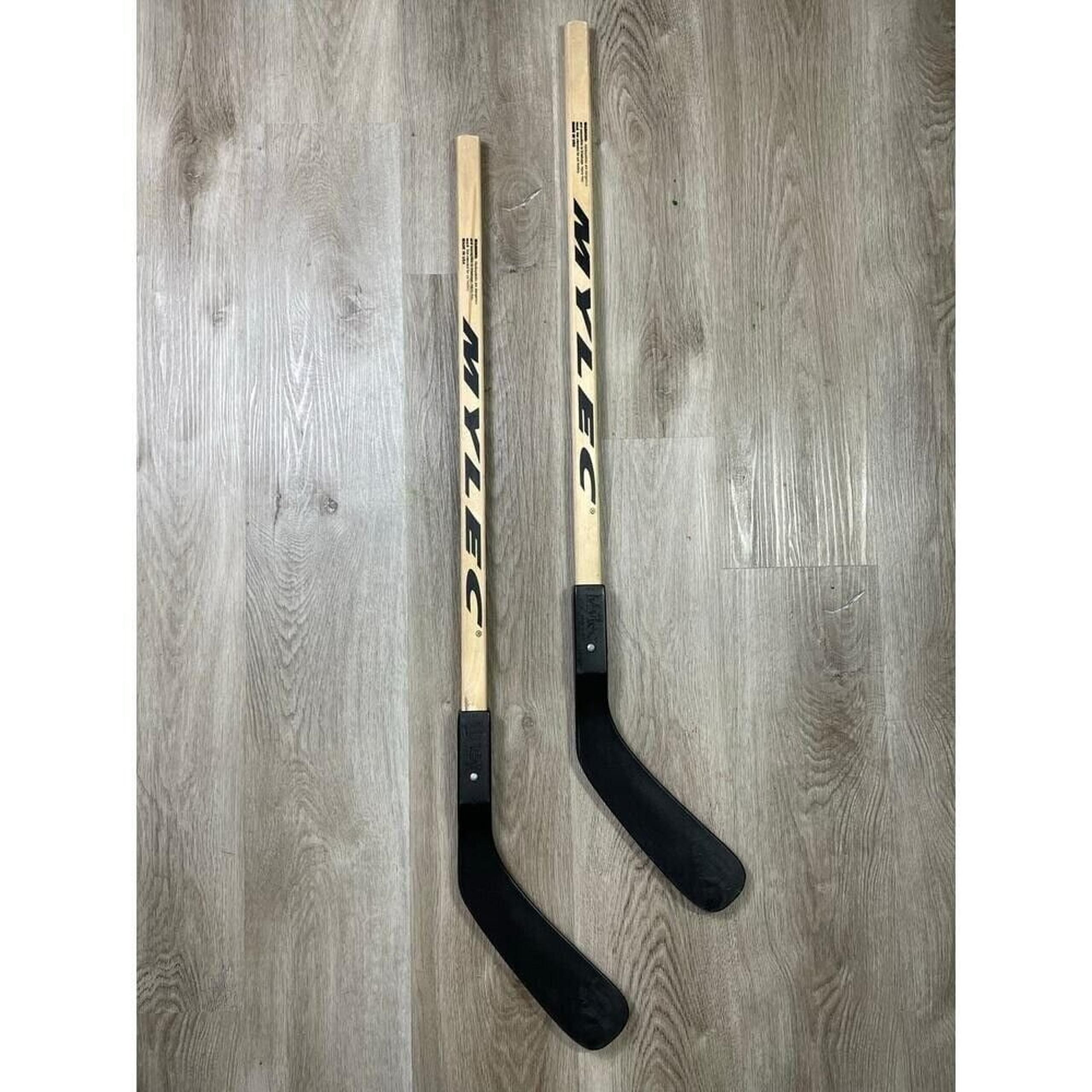Mylec Wooden Street Hockey Stick Lot of 2 – Black Blade, Made in USA