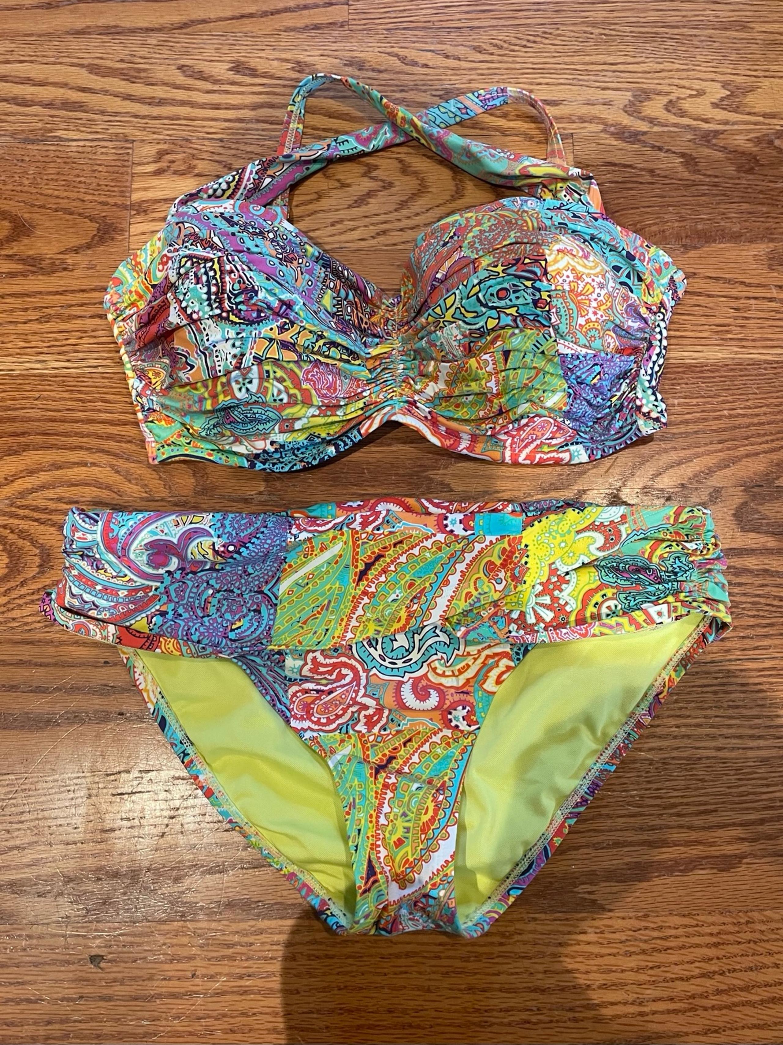 Bleu Rod Beattie Bohemian Paradise Sarong Hipster Bikini Bottoms SZ 8, top 34DD