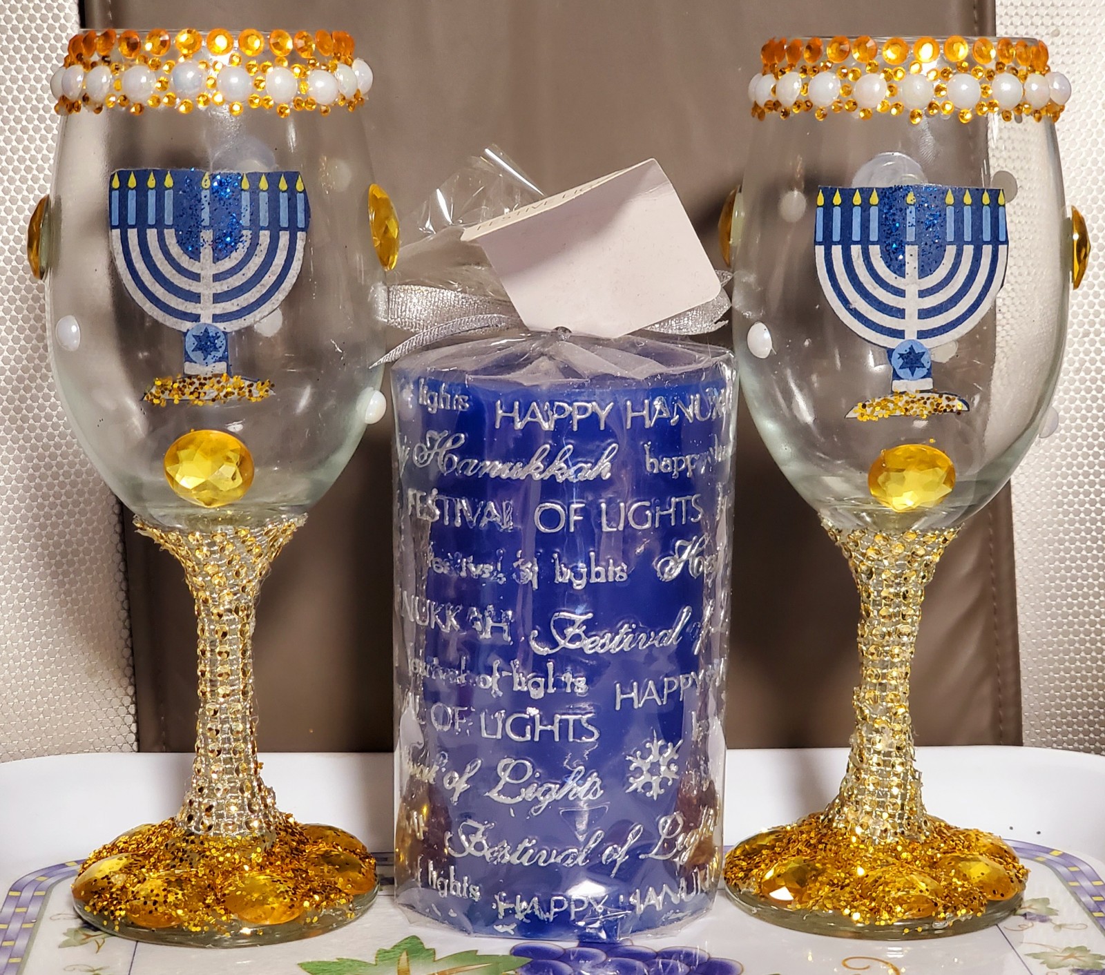 Handmade 2 Wine Glasses For Hanukkah