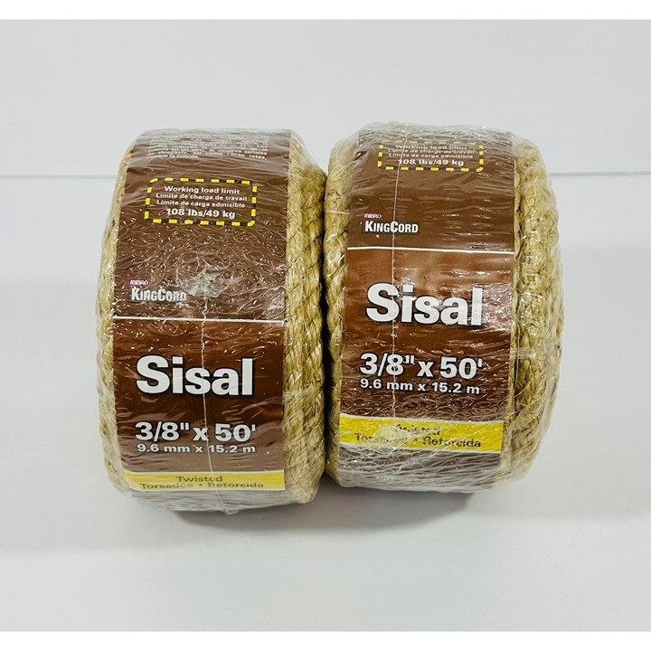 Mibro KingCord Sisal Rope Twisted 3/8 X 50’ Natural Fiber 108 Lbs Load Limit