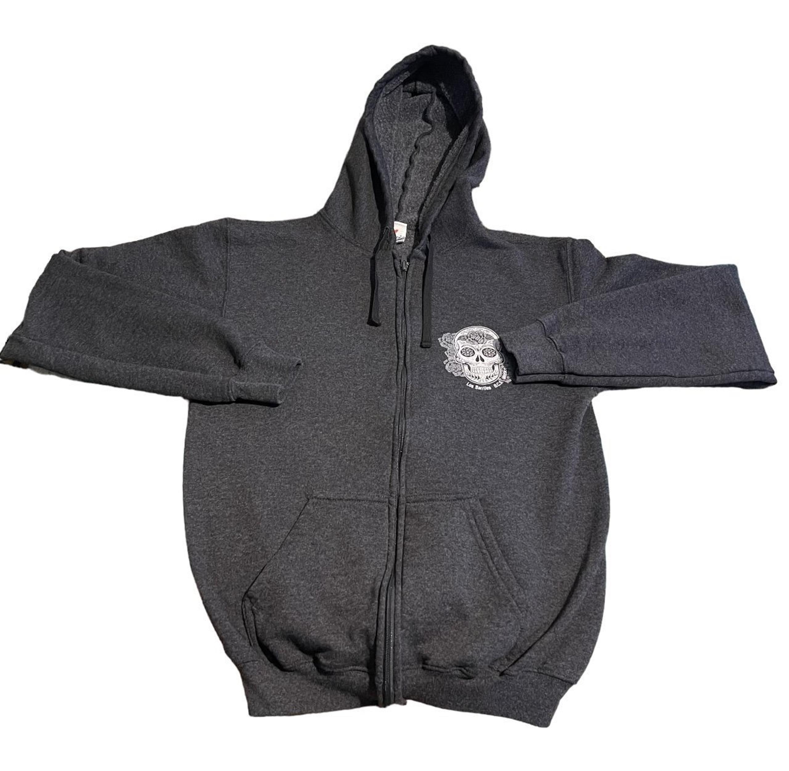 Yazbek Hoodie Women Small Gray Sweatshirt Pullover Graphic Skull Full Zip Roses