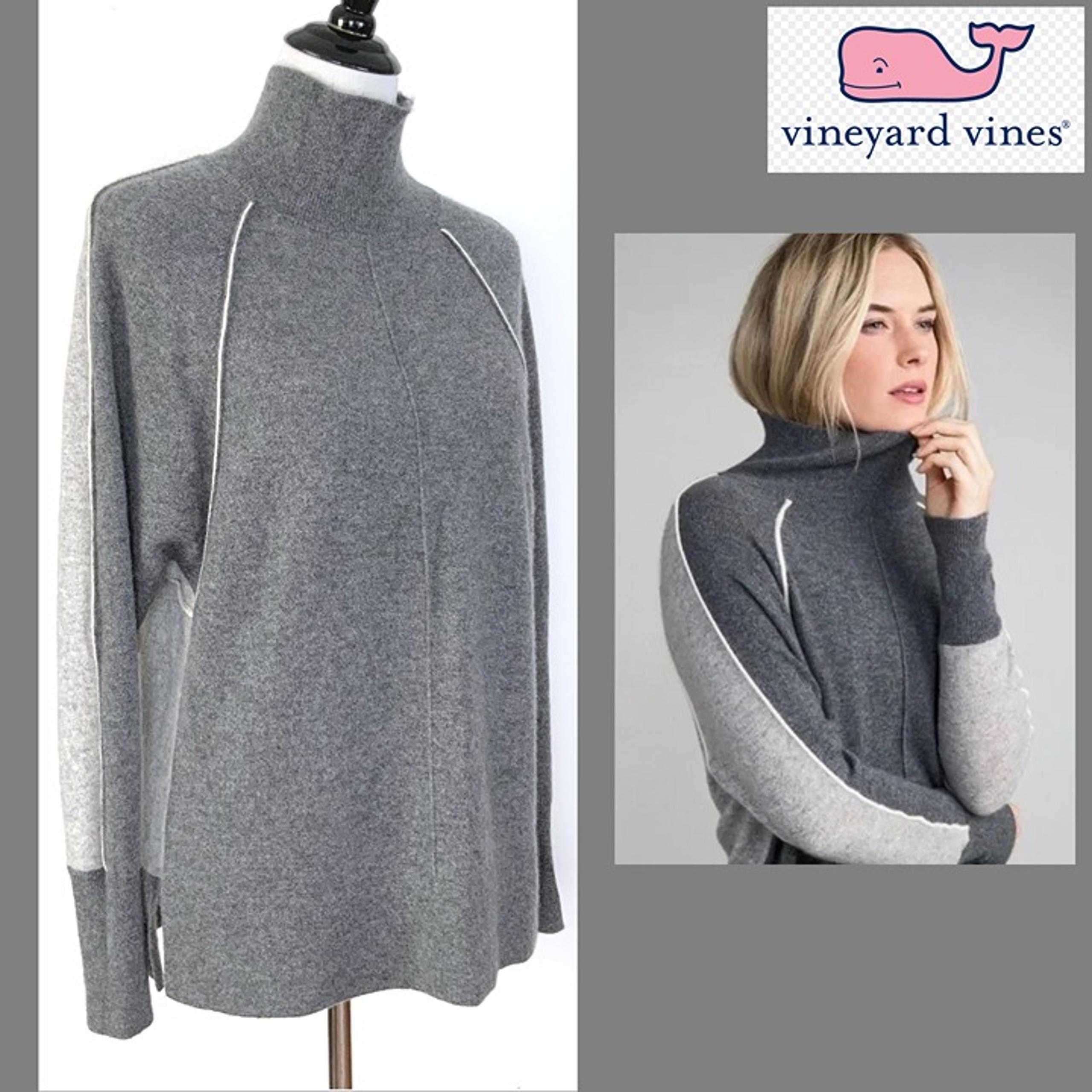 Vineyard Vines 100% Cashmere Mock Neck Two-Tone Grey Sweater XS