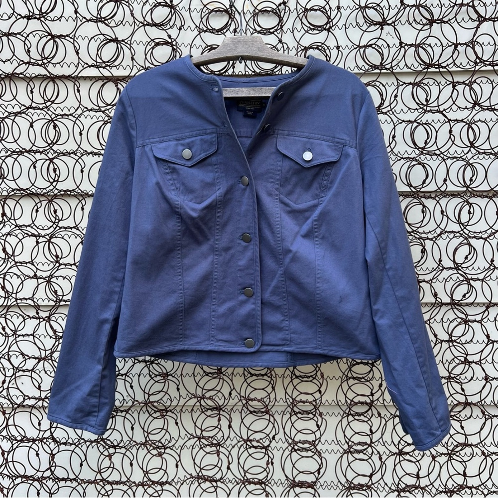 Pendleton Blue Collarless Stretch Jean Jacket SMALL