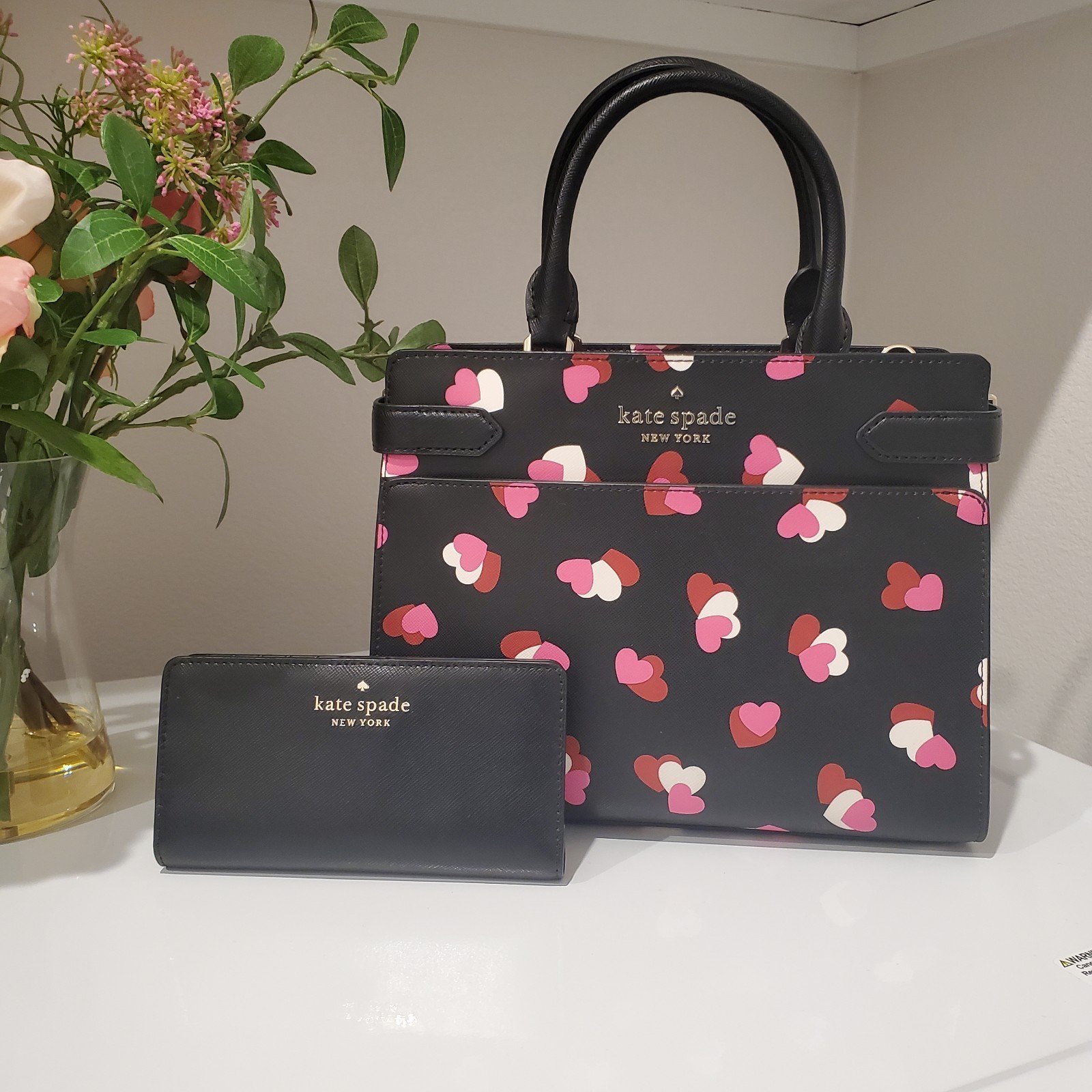 Kate Spade heart print handbag and wallet set