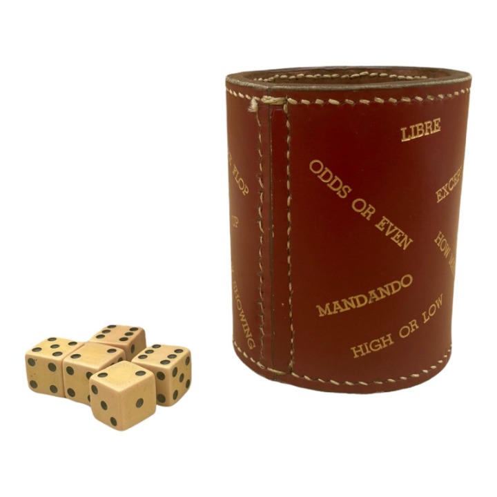Vintage Leather Dice Cup Riu Hermanos Philippines Bislig Round Table 5 Dice
