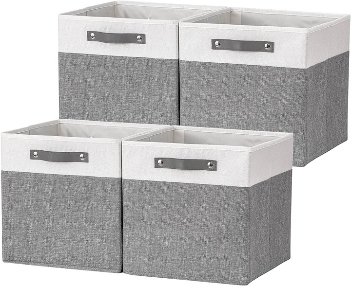 Set of 4 Foldable Cube Organizers White&Grey