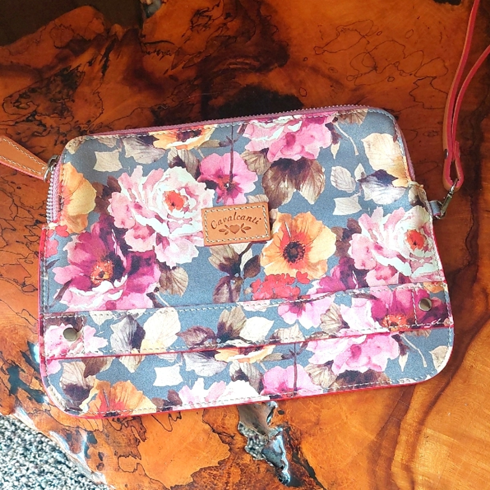 Floral Cavalcanti Women's Italian Leather hand strap wristlet Bag purse