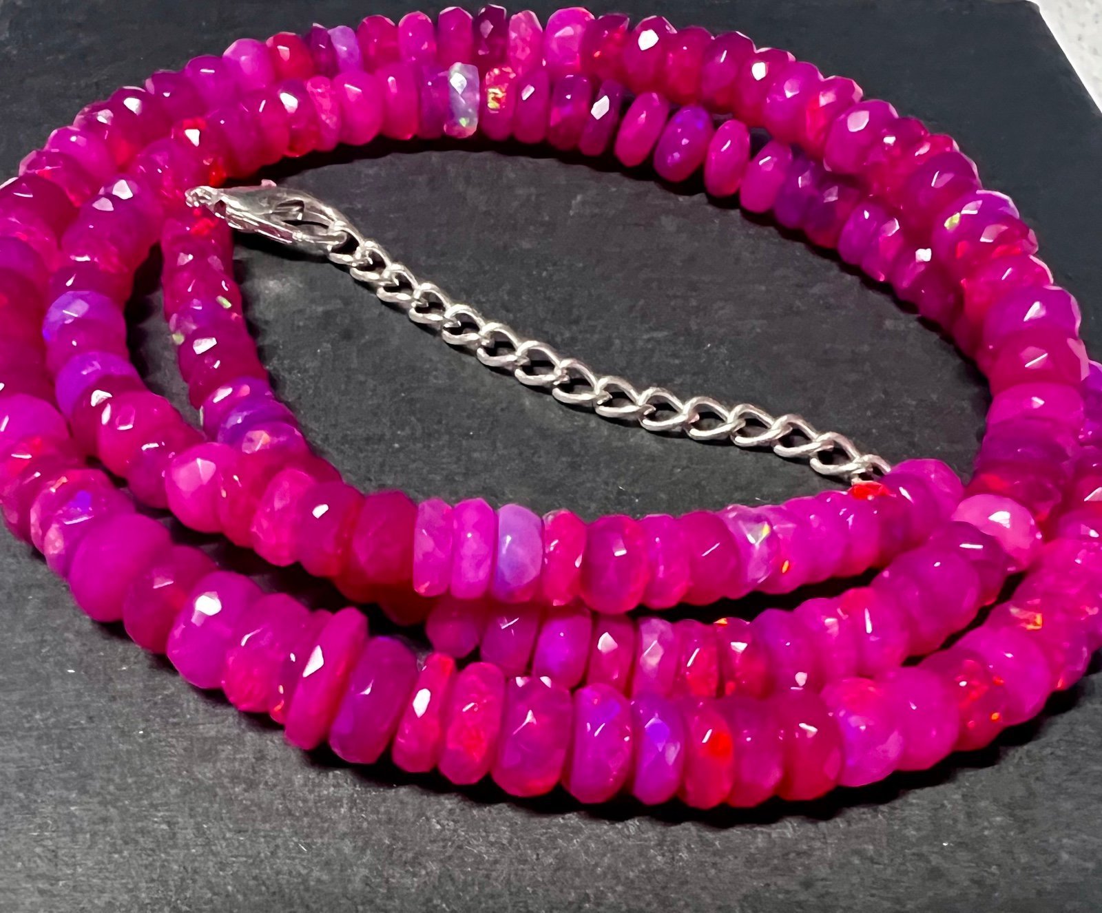 Ethiopian Fire Opal faceted cut jumbo stones, stunning sterling silver necklace