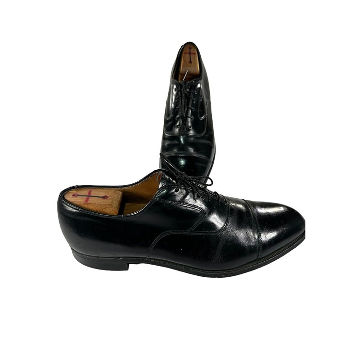 Johnston & Murphy Vintage Mens Size 12C Cap Toe Dress Black Leather Shoes USA