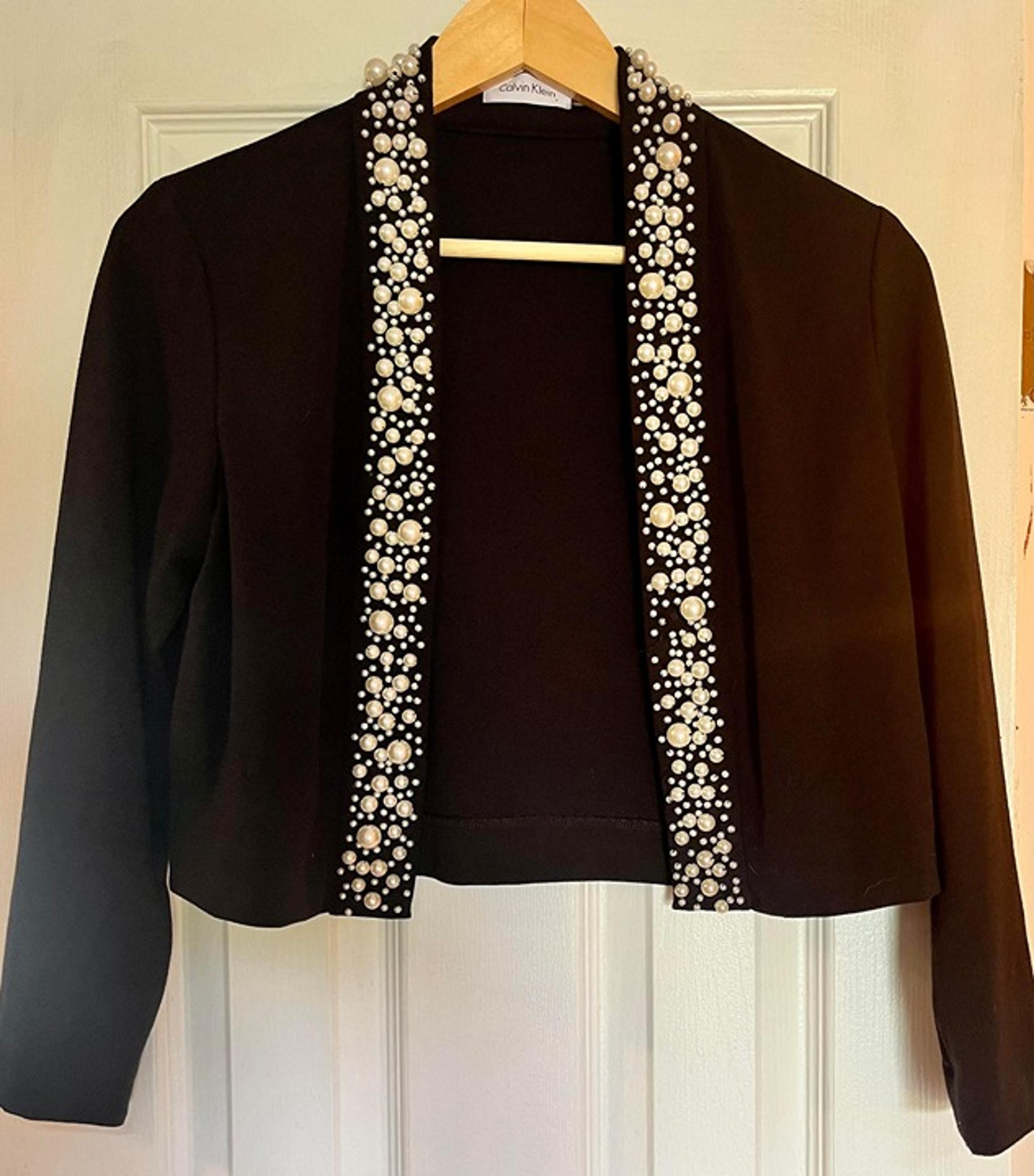 Women's Calvin Klein Black and Faux Pearl Shrug Size Medium