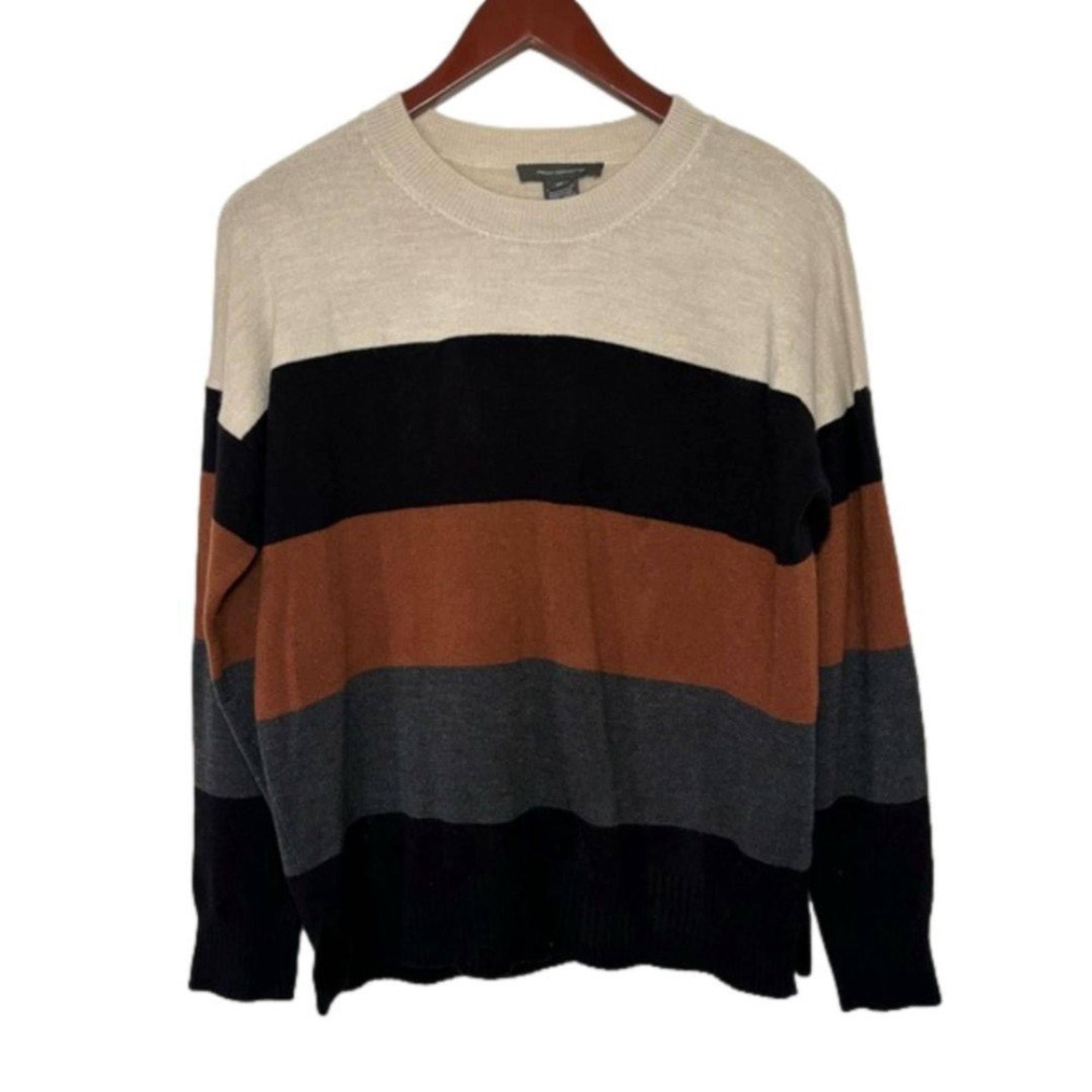 French Connection Multicolored Neutral Colorblock Pullover Cozy Sweater Medium