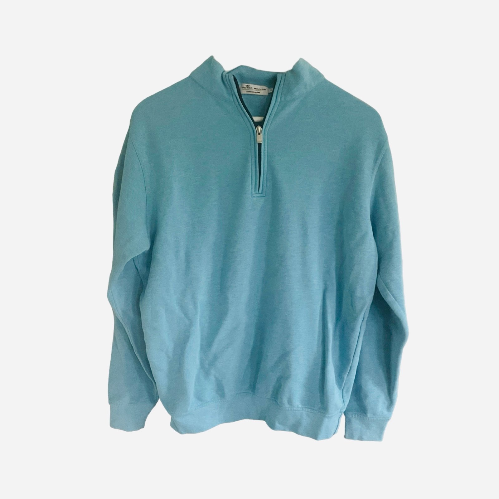PETER MILLAR Size Small Crown Comfort 1/4 Zip Blue Cotton/Modal Blend Golf