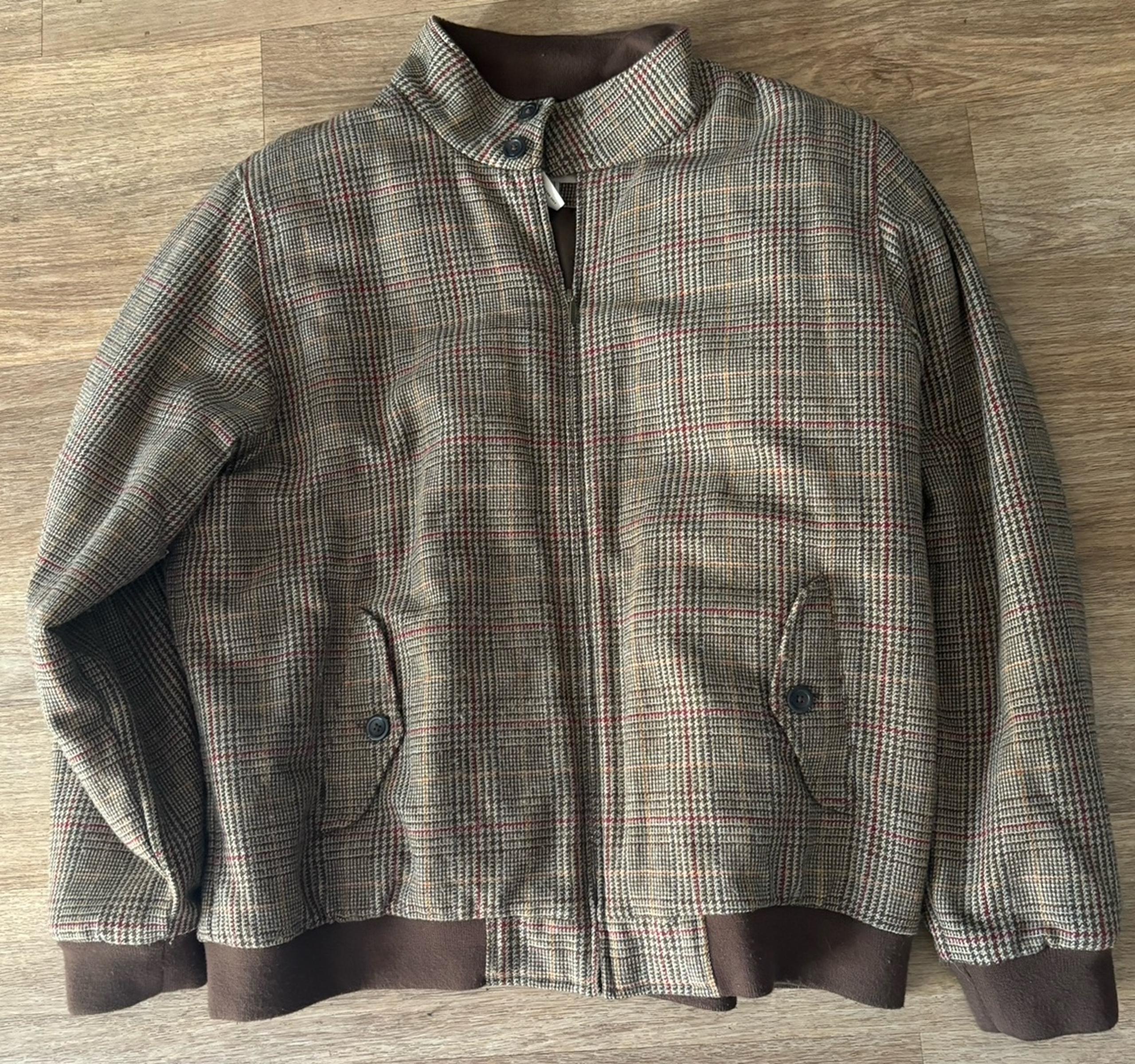 Vtg L.L. BEAN Mens Tan Red Plaid Wool Blend Full Zip Bomber Jacket XXL Tall.