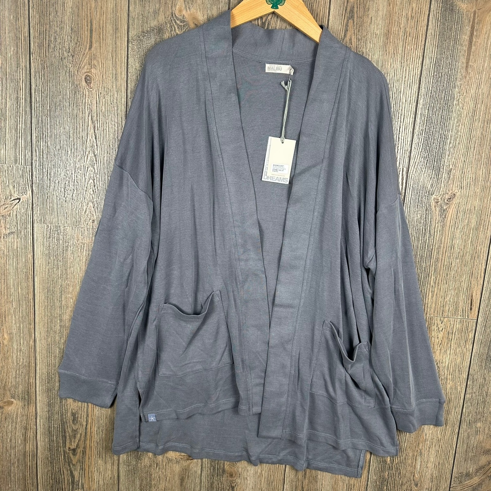 Barefoot Dreams NWT Sand Washed Knit Cardigan With Pockets Womens Size XL Blue