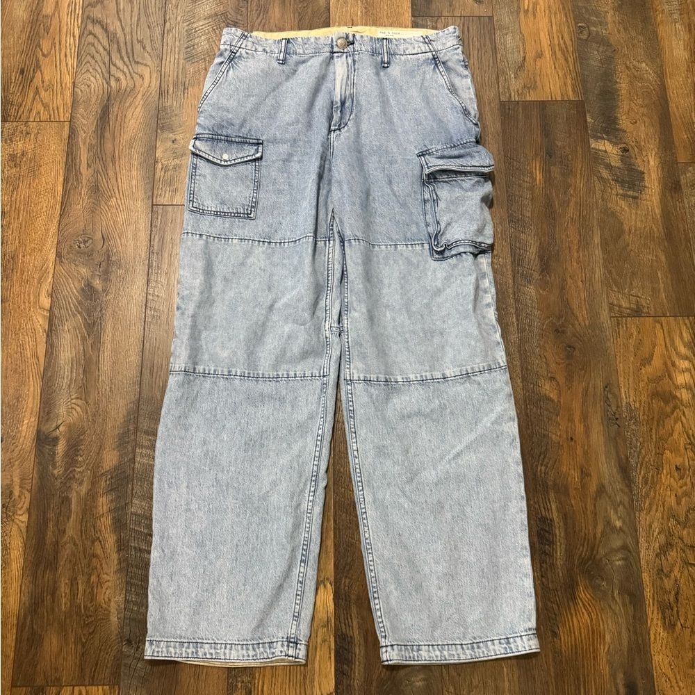 Rag & Bone Nora Cargo Lakeside Oversize Utility Jeans Light Wash Denim Womens 31