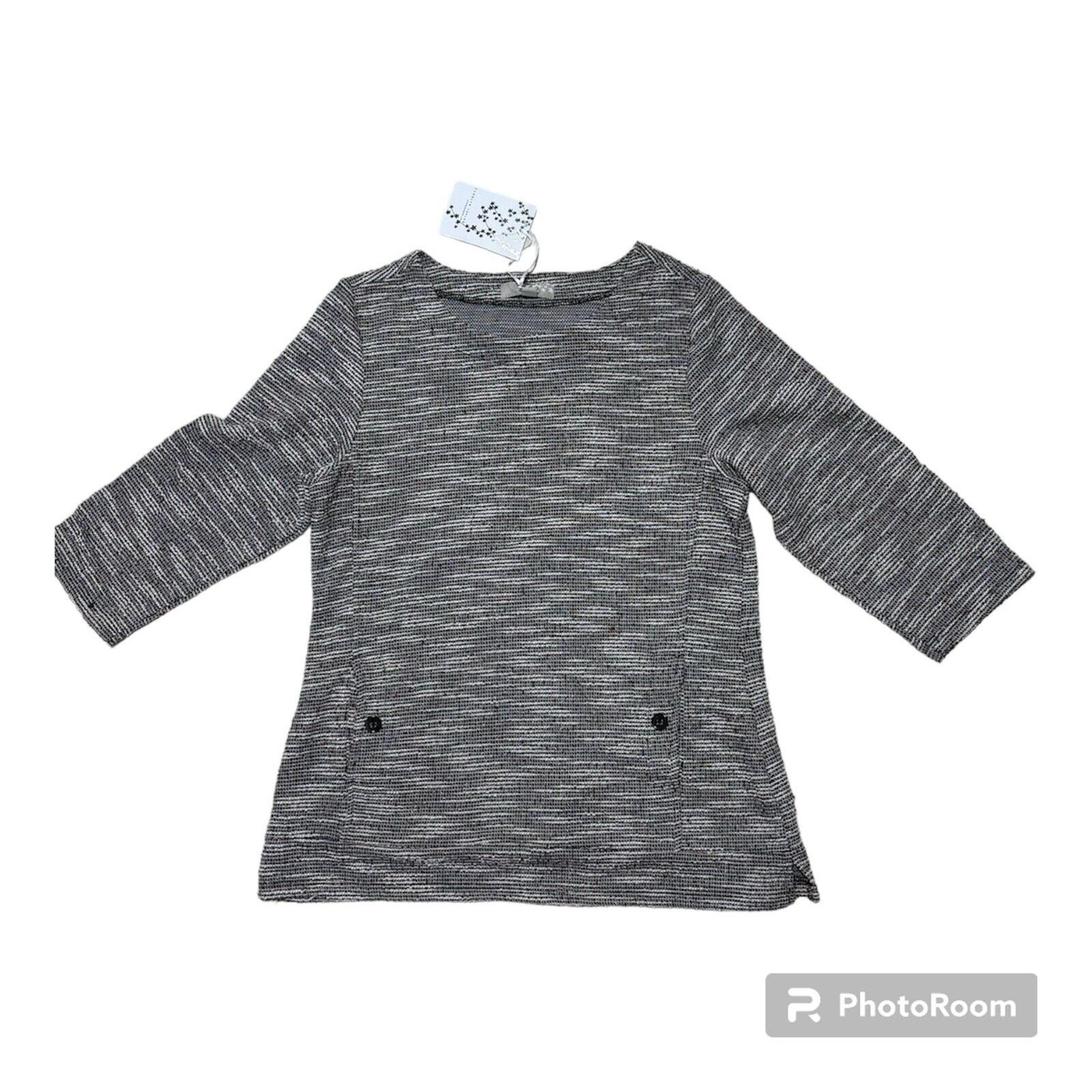 Carolyn Taylor Textured Ivory Navy Woven 3/4 Sleeve Size XL Womens Sweater