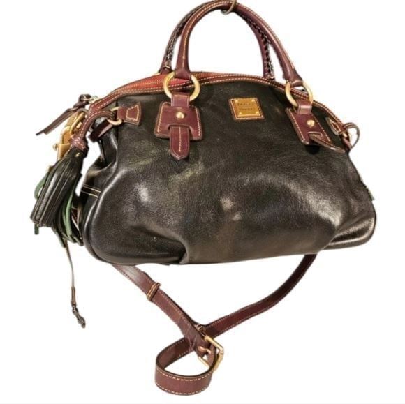 Dooney & Bourke Florentine Leather Satchel Black and Brown with Tassels Y2K