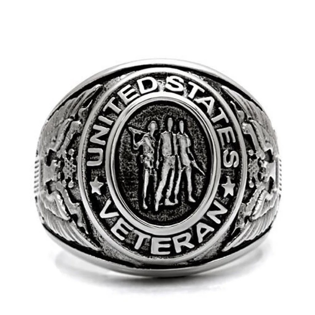 Size 13, STAINLESS STEEL Men’s United States Veteran’s Military Ring