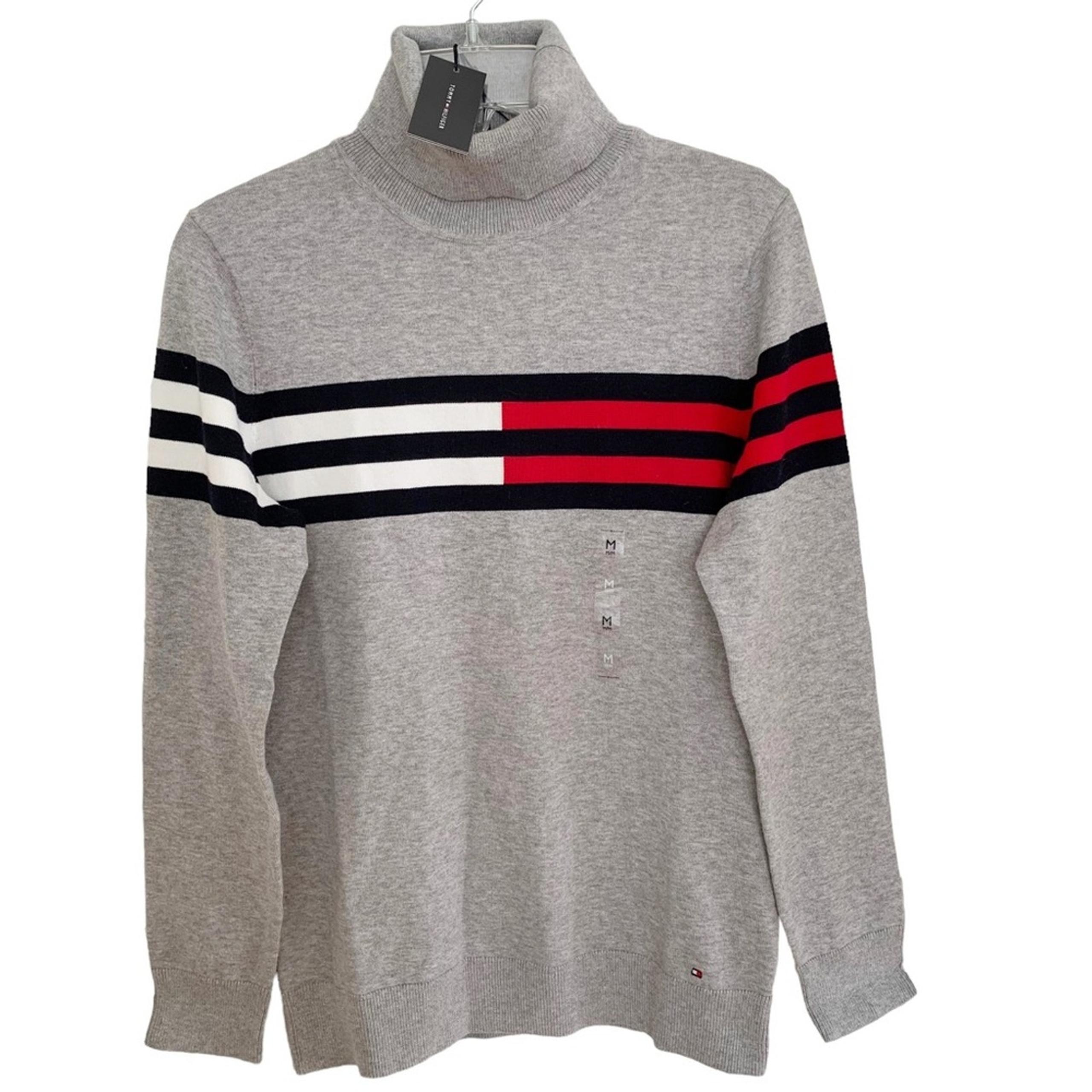 Tommy Hilfiger Grey Stella Flag Mock Neck Sweater NWT